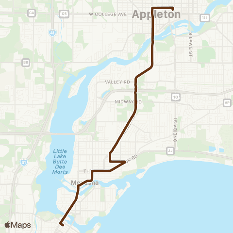Valley Transit 30 - Neenah-Menasha map