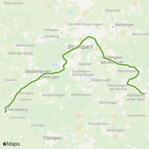 VVS Kirchheim (T) - Plochingen - Stuttgart - Herrenberg map