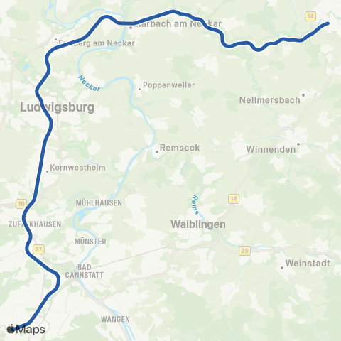 VVS Backnang - Marbach - Stuttgart map