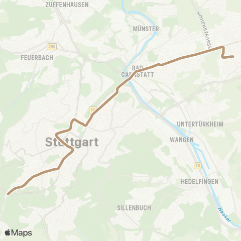 VVS Fellbach - Hauptbahnhof - Heslach Vogelrain map