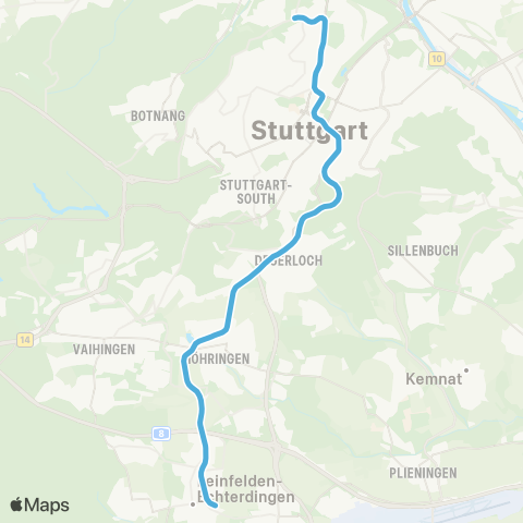 VVS Killesberg - Hauptbahnhof - Leinfelden Neuer Markt map