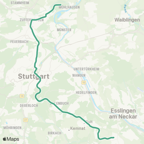 VVS Mönchfeld - Hauptbahnhof - Ostfildern map