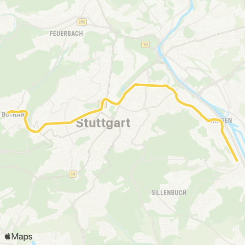 VVS Hedelfingen - Hauptbahnhof - Vogelsang (-Botnang) map