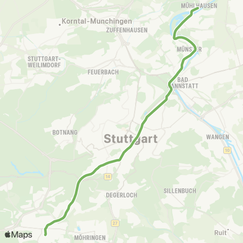 VVS Mühlhausen - Charlottenplatz - Vaihingen map