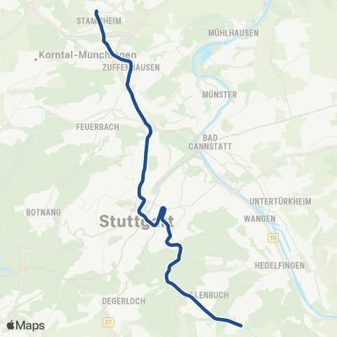 VVS Stammheim - Hauptbahnhof - Ruhbank ( - Heumaden) map