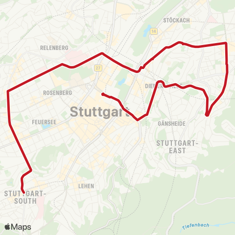VVS Schlossplatz - Hauptbahnhof - Erwin-Schoettle-Platz map