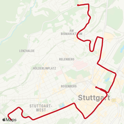 VVS Killesberg - Hauptbahnhof - Westbahnhof map