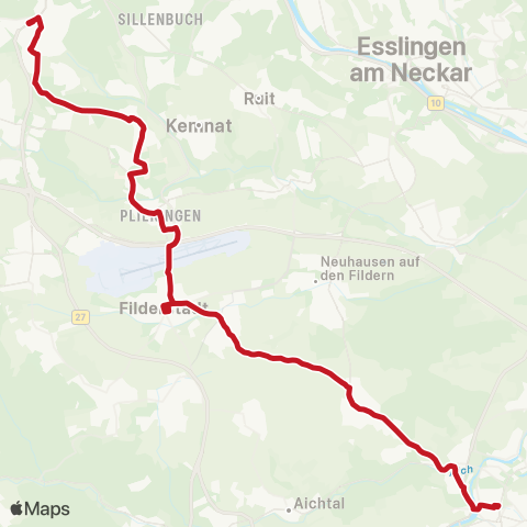 VVS Degerloch - Bernhausen - Nürtingen map