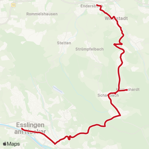 VVS Esslingen (N) ZOB - Aichwald - Beutelsbach - Endersbach map