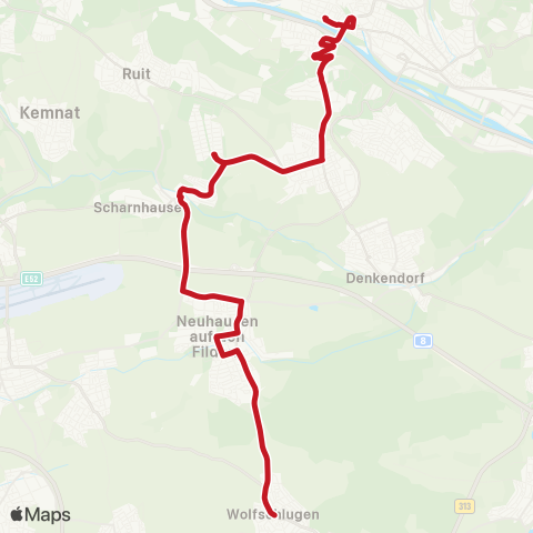 VVS Esslingen (N) - Nellingen - Neuhausen ( - Wolfschlugen) map