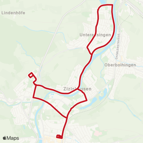 VVS Nürtingen ZOB - Oberensingen Bachhalde - Nürtingen ZOB map
