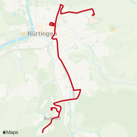 VVS Nürtingen ZOB - Braike ( - Waldfriedhof) - Roßdorf map
