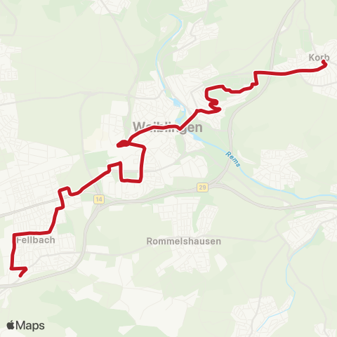 VVS (Korb - ) Korber Höhe - Waiblingen Bf - Fellbach map