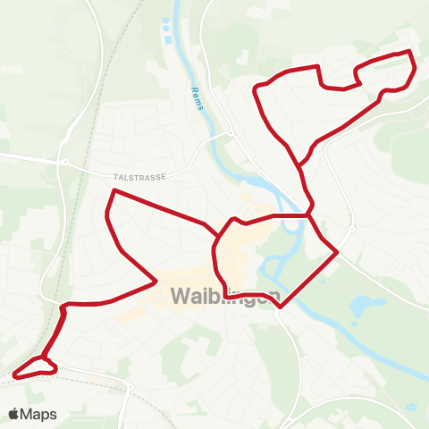 VVS Waiblingen Bf - Altstadt - Galgenberg - Altstadt - Waiblingen Bf (Citybus 1) map