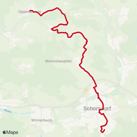 VVS Schülerverkehr Schorndorf - Schornbach - Necklinsberg - Oppelsbohm map