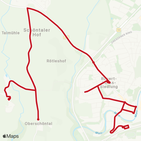 VVS Backnang - Unterschöntal - Oberschöntal - Backnang map