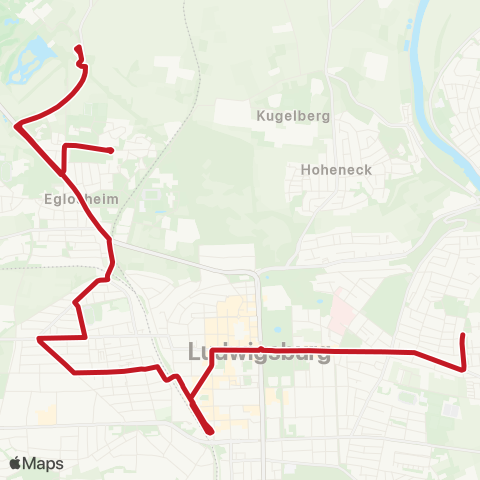 VVS Ludwigsburg Oststadt - ZOB - Eglosheim ( - Monrepos) map