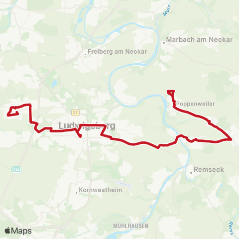 VVS Asperg - Ludwigsburg ZOB - Hochberg - Poppenweiler map