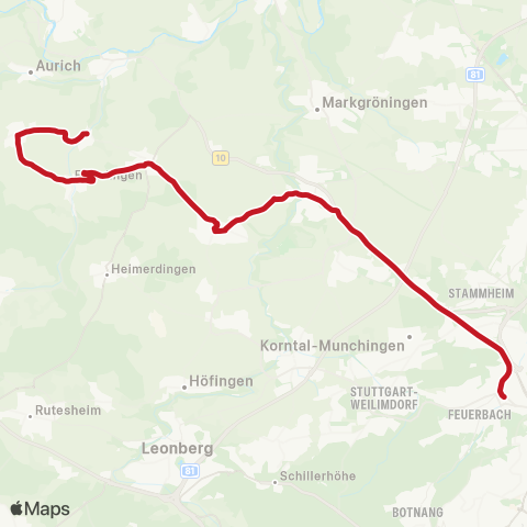 VVS Feuerbach - Schwieberdingen - Hemmingen - Eberdingen - Riet map