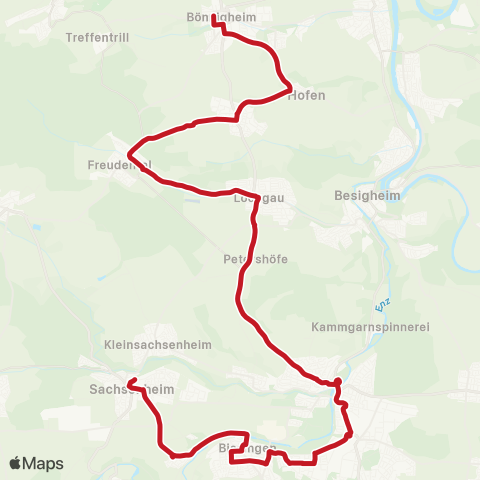 VVS Sachsenheim - Bissingen - ZOB - Bietigheim - Bönnigheim map