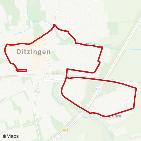 VVS Stadtverkehr Ditzingen: Bf - Industriegebiet Ost und zurück map