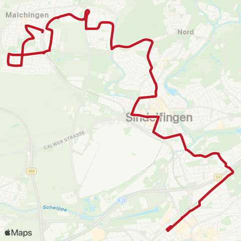 VVS Böblingen ZOB - Goldberg - Sindelfingen ZOB - Hinterweil - Maichingen Schlüsseläcker - Bahnhof / Darmsheim Häslach map