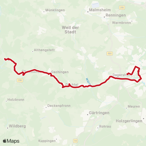 VVS (Sindelfingen - ) Böblingen - Aidlingen - Deufringen - Dachtel - Gechingen - Stammheim (CW) - Calw map