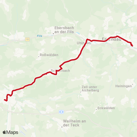 VVS Göppingen ZOB - Faurndau - Uhingen - Albershausen - Schlierbach - Kirchheim (T) map