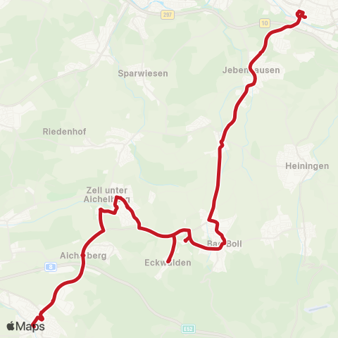VVS Göppingen ZOB - Jebenhausen - Bad Boll - Zell - Aichelberg - Weilheim (T) map