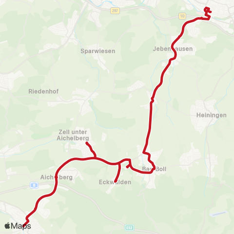 VVS Göppingen ZOB - Jebenhausen - Bad Boll - Zell - Aichelberg - Weilheim (T) map