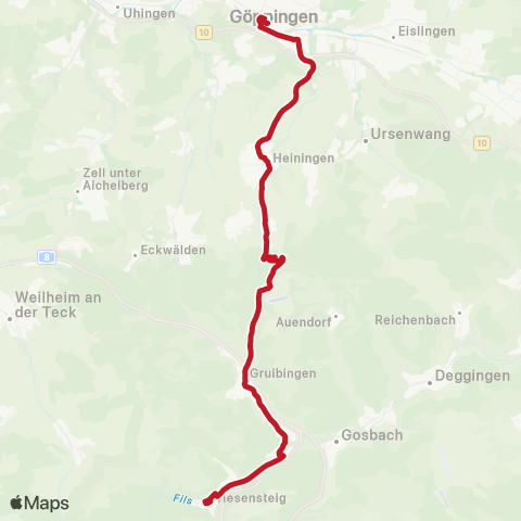 VVS Göppingen ZOB - Gruibingen - Wiesensteig map