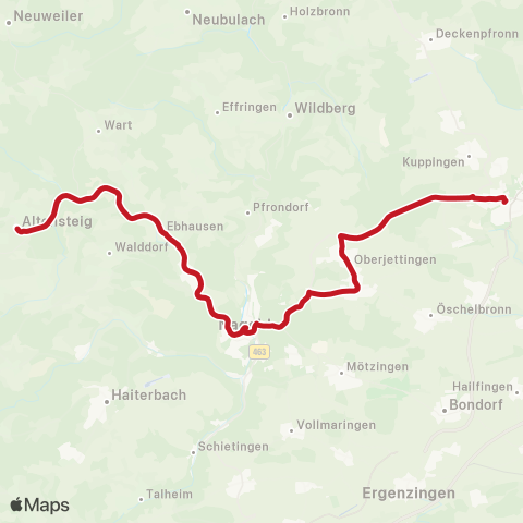 VVS Altensteig - Nagold - Herrenberg (Schnellbus) map
