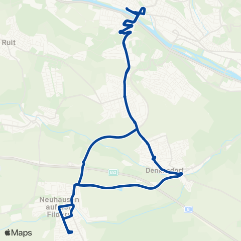 VVS Esslingen - Nellingen - Denkendorf - Neuhausen - Esslingen map