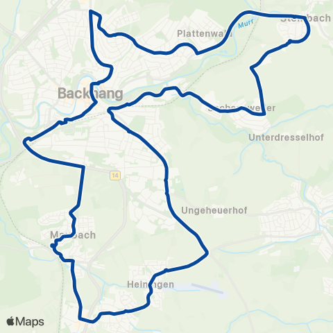 VVS Backnang - Steinbach - Heiningen - Waldrems - Maubach - Backnang map