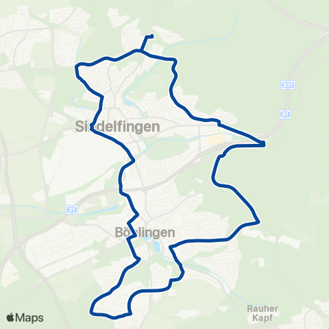 VVS Böblingen ZOB - Diezenhalde - Panzerkaserne - Sindelfingen Eichholz - Böblingen ZOB map