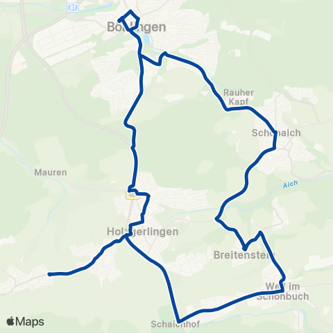 VVS Böblingen - Holzgerlingen - Altdorf - Hildrizhausen - Weil i.S. - Neuweiler - Breitenstein - Schönaich - Böbl. map