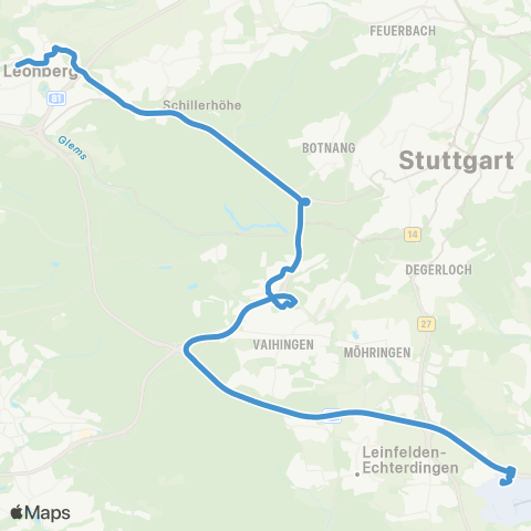 VVS Leonberg - Universität - Flughafen / Messe map