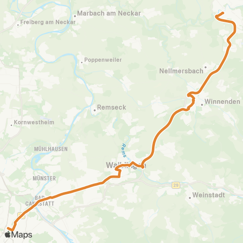 VVS Backnang - Waiblingen (Schienenersatzverkehr) map
