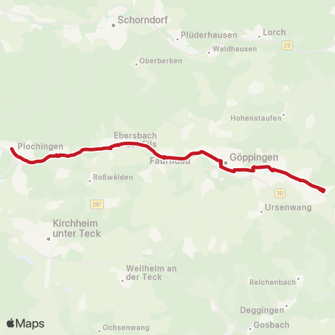 VVS Ulm - Geislingen - Stuttgart (Schienenersatzverkehr) map
