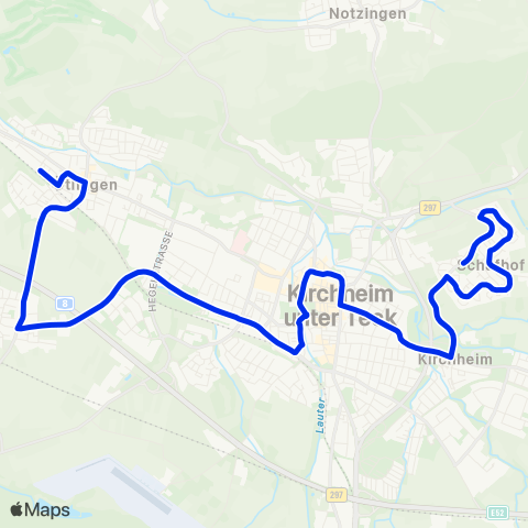 VVS Ötlingen - Lindorf - Kirchheim (T) ZOB - Schafhof map