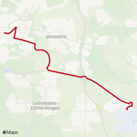 VVS Waiblingen - Bad Cannstatt (Direktbus) map