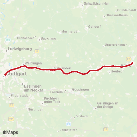 VVS Schorndorf - Aalen (Schienenersatzverkehr) map