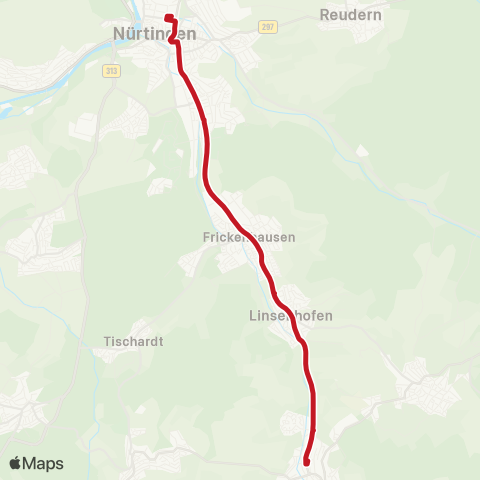 VVS Nürtingen Vorstadt - Nürtingen ZOB (Schienenersatzverkehr) map