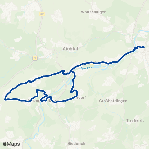 VVS Nürtingen - Neckartenzlingen - Schlaitdorf - Altenriet - Nürtingen map