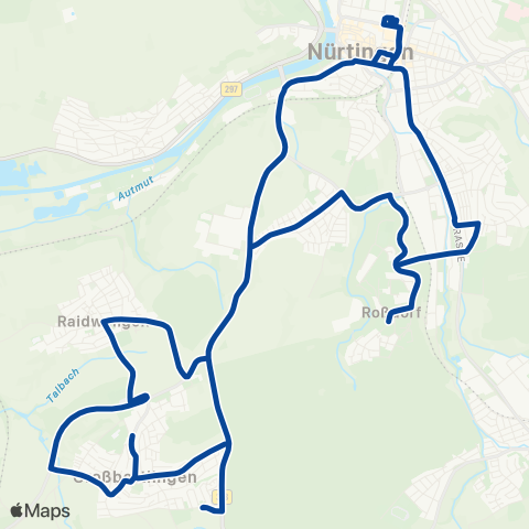 VVS Nürtingen - Rossdorf - Enzenhardt - Raidwangen - Großbettlingen - Nürtingen map