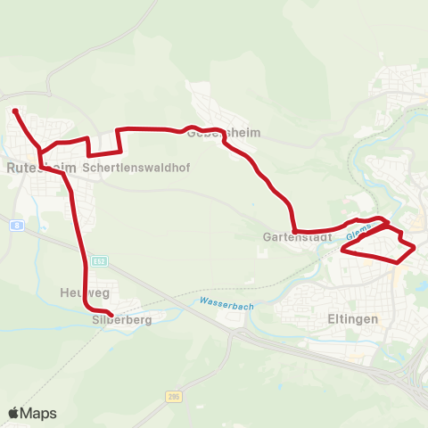VVS Rutesheim - Gebersheim - Leonberg und zurück map