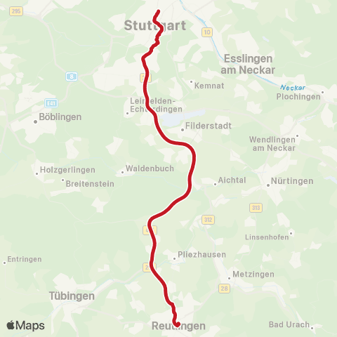 VVS Reutlingen - Stuttgart (Schienenersatzverkehr) map