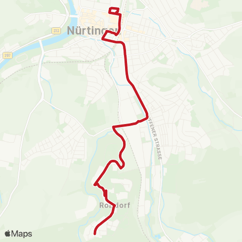 VVS Nürtingen ZOB - Braike ( - Waldfriedhof) - Roßdorf map