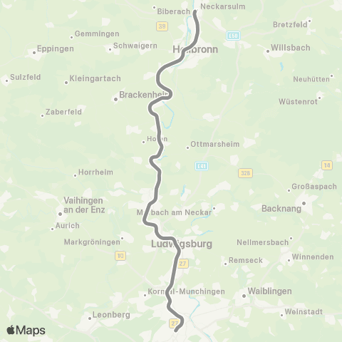 VVS Neckarsulm - Heilbronn - Bietigheim - Stuttgart map