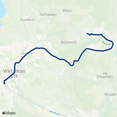 VZO - Verkehrsbetriebe Zürichsee und Oberland Adetswil, Sunneberg - Wetzikon ZH, Bahnhof map